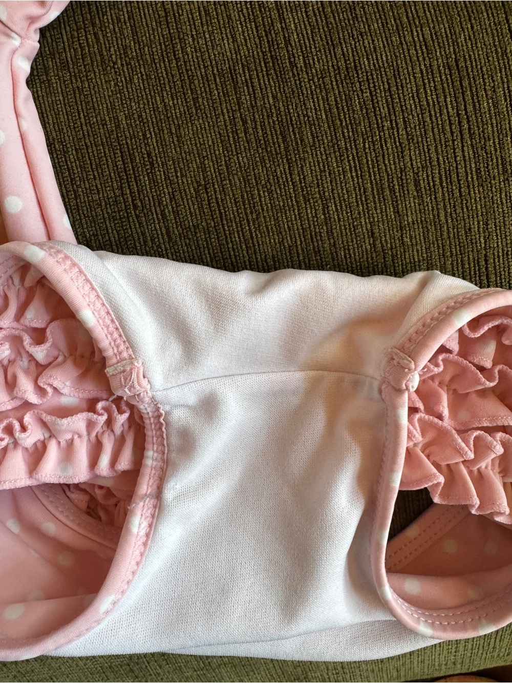 Ruffle Butts 6-12M Two-Piece Pink Polka Dot Swim Set - Picture 3 of 5